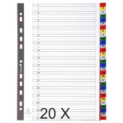3130632000936-Exacompta - Pack de 20 intercalaires 31 positions numériques - A4 - couleurs assorties--0
