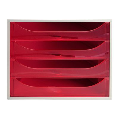 9002493423350-Exacompta Ecobox - Module de classement 4 tiroirs - gris/framboise transparent-Avant-0