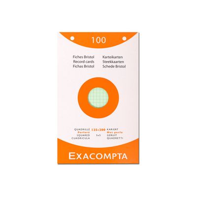 3130630136538-Exacompta - Pack de 100 Fiches Bristol - 12,5 x 20 cm - petits carreaux - perforées - couleurs as-Avant-1