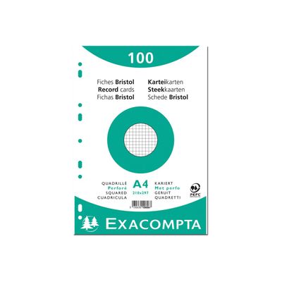 3130631106066-Exacompta - 10 Packs de 100 Fiches Bristol - A4 - petits carreaux - perforées - blanc-Avant-2