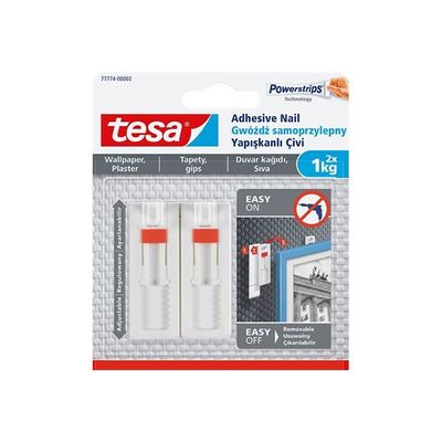4042448340481-Tesa Powerstrips - Pack de 2 clous adhésifs - blanc - résistance 1 kg-Avant-0