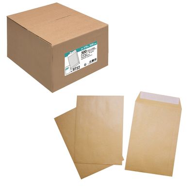 3240180097521-La Couronne - 500 Pochettes kraft B5 250 x 176 mm - 90 gr - sans fenêtre - bande auto-adhésive--0