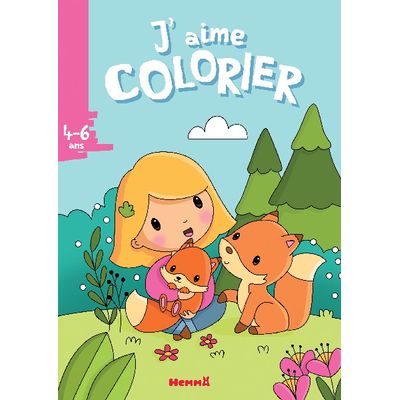 9782508048807-J'aime colorier (4-6 ans) - Petite fille et renards--0