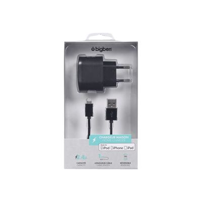 3571211269175-BigBen - chargeur secteur pour iphone 5 - 1 USB + 1 câble de charge - noir-Avant-1