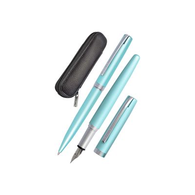 4014421346469-Online Eleganza - Parure stylo à bille/stylo plume - turquoise satin-Angle gauche-1