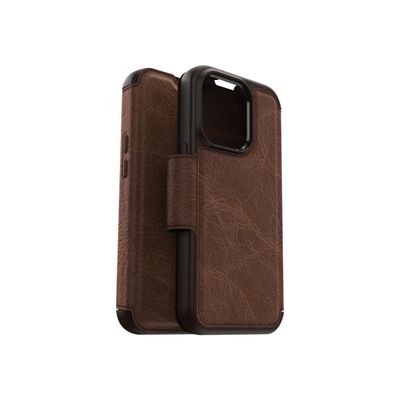 0840262381772-OtterBox Strada Series - porte folio en cuir avec MagSafe pour iPhone 14 Pro - marron-Multi-angle-0