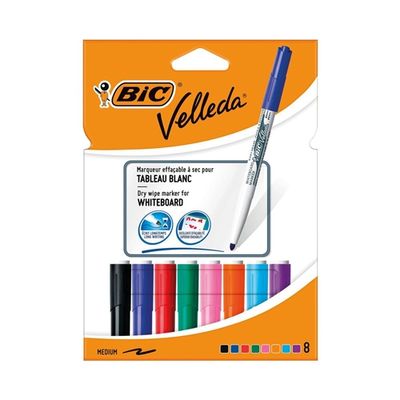 3086120017484-BIC VELLEDA 1741 - Pack de 8 marqueurs effaçables - pointe ogive - couleurs assorties--0