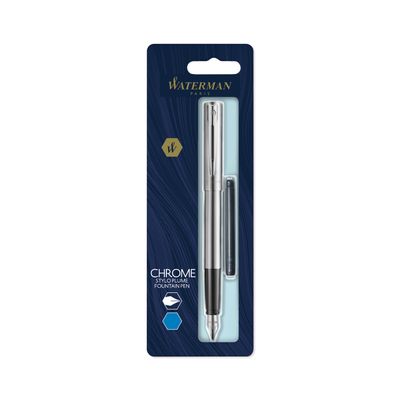 3501170174951-Waterman Allure - Stylo plume - pointe fine - Acier Chromé brillant + Une cartouche longue bleu--0