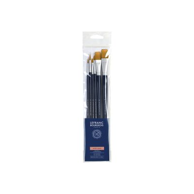 3013643002352-Lefranc Bourgeois - Pack de 6 pinceaux usé bombé, rond, plat - manche long - N° 6, 12, 16, 24-Avant-0