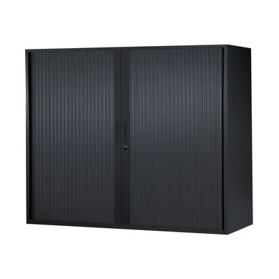 0000793676994-Armoire basse à rideaux - L120  x H105 x P43 cm - 2 tablettes - noir--0