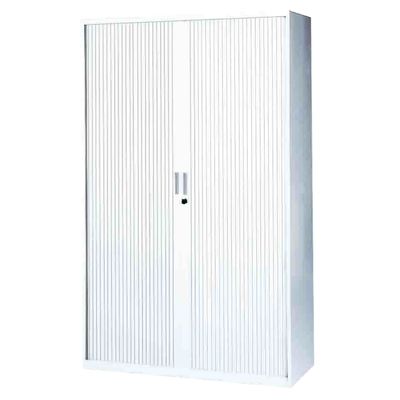 3700339871759-Armoire haute à rideaux - L120  x H198 x P43 cm - 4 tablettes - blanc--0