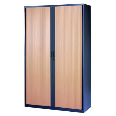 0000793677076-Armoire haute à rideaux - L120  x H198 x P43 cm - 4 tablettes - corps anthracite / porte hêtre--0
