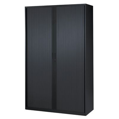 0000793677090-Armoire haute à rideaux - L120  x H198 x P43 cm - 4 tablettes - noir--0