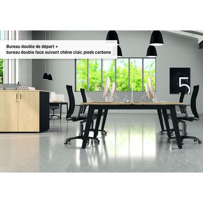 3253310162839-Bureau double STEELY - L180 cm - Double face Depart - Pieds blanc - plateau imitation Hêtre--3