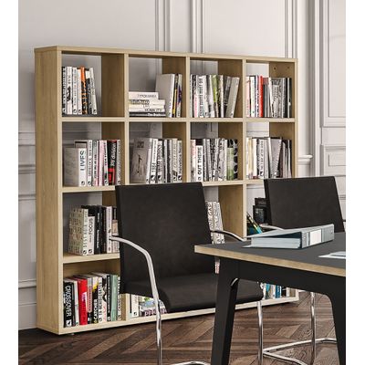 3253310147577-Bibliothèque CUBIC - L160 x H163 x P30 cm - 16 Cases - imitation Chêne clair--1