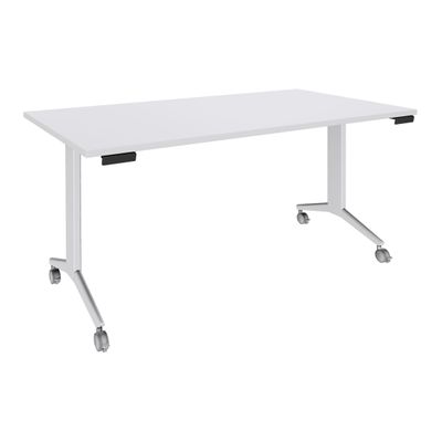 3253310160330-Table de réunion abattantes - L160 x P80 cm - pied blanc - plateau blanc perle--0