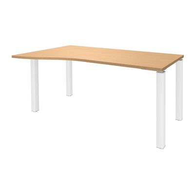 3253310164772-Bureau Vague EXPRIM - L140 cm - Retour gauche - Plateau imitation Hêtre - Pieds blanc--0