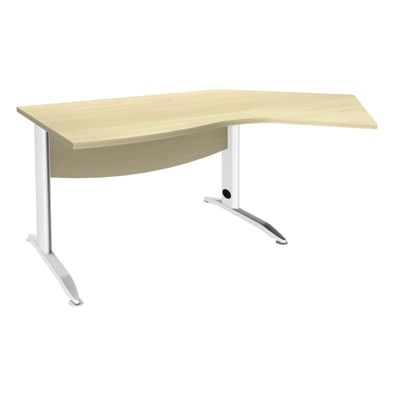 3253310150447-Bureau 135° IDRA - retour d'angle à droite - L180 cm - Pieds blanc - plateau imitation Erable--0