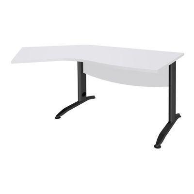 3253310150614-Bureau 135° IDRA - retour d'angle à gauche - L180 cm - Pieds anthracite - plateau Blanc perle--0