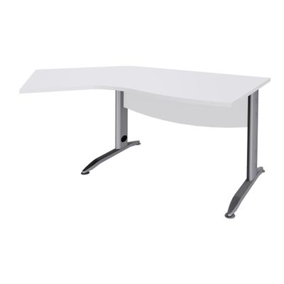 3253310150539-Bureau 135° IDRA - retour d'angle à gauche - L180 cm - Pieds aluminium - plateau Blanc perle--0