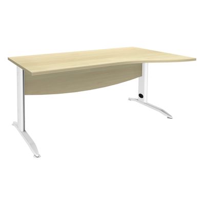 3253310150393-Bureau droit IDRA - Vague à droite - L140 cm - Pieds blancs - plateau imitation Erable--0