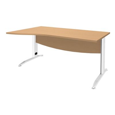 3253310149922-Bureau droit IDRA - Vague à gauche - L140 cm - Pieds blancs - Plateau imitation Hêtre--0