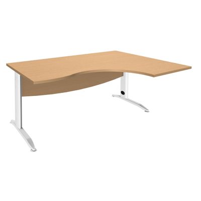 2012348122083-Bureau compact à droite IDRA - L180 cm - Pieds blanc - Plateau imitation Hêtre (Pieds de renfort obligatoire à rajou--0