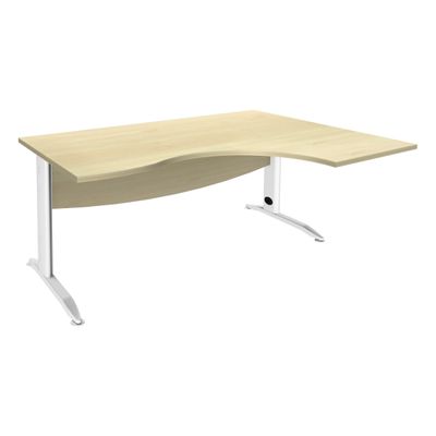 2012348122267-Bureau compact à droite IDRA - L160 cm - Pieds blanc - plateau imitation Erable (Pieds de renfort obligatoire à rajou--0