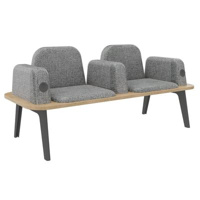 3253310179417-Banquette ILO - 2 places L172xP67cm -  carbone - structure chêne clair - tissu gris chiné--0