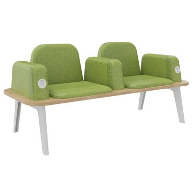 3253310179370-Banquette ILO - 2 places L172xP67cm -  blanc - structure chêne clair - tissu kiwi--0