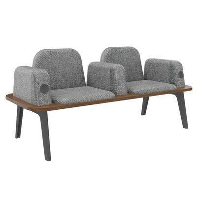 3253310179479-Banquette ILO - 2 places L172xP67cm -  carbone - structure noyer - tissu gris chiné--0