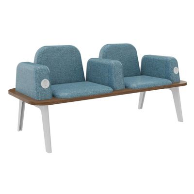 3253310179424-Banquette ILO - 2 places L172xP67cm -  blanc - structure noyer - tissu bleu guède--0
