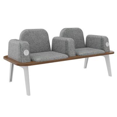 3253310179448-Banquette ILO - 2 places L172xP67cm -  blanc - structure noyer - tissu gris chiné--0