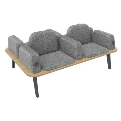 3253310179530-Banquette ILO - 4 places L172xP114cm -  carbone - structure chêne clair - tissu gris chiné--0