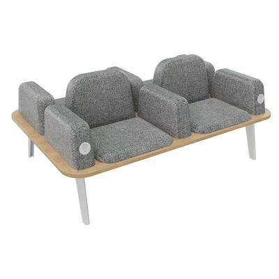 3253310179509-Banquette ILO - 4 places L172xP114cm -  blanc - structure chêne clair - tissu gris chiné--0