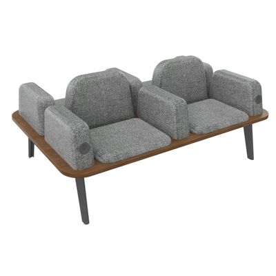 3253310179592-Banquette ILO - 4 places L172xP114cm -  carbone - structure noyer - tissu gris chiné--0