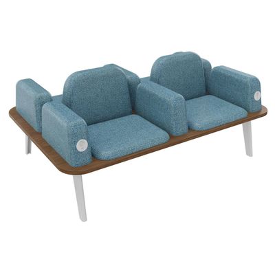 3253310179547-Banquette ILO - 4 places L172xP114cm -  blanc - structure noyer - tissu bleu guède--0
