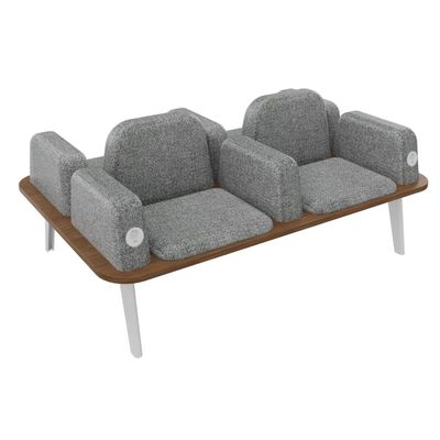 3253310179561-Banquette ILO - 4 places L172xP114cm -  blanc - structure noyer - tissu gris chiné--0