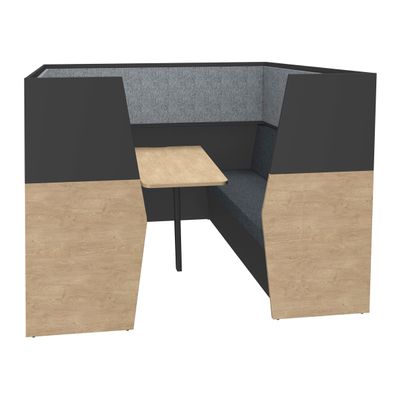 3253310169975-Box acoustique IN'TEAM - L210 x H 150 x P170 cm - 6 places avec table - structure chêne clair et carbone - pan--1
