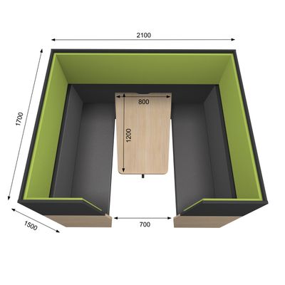 3253310169968-Box acoustique IN'TEAM - L210 x H 150 x P170 cm - 6 places avec table - structure chêne clair et carbone - pan--4