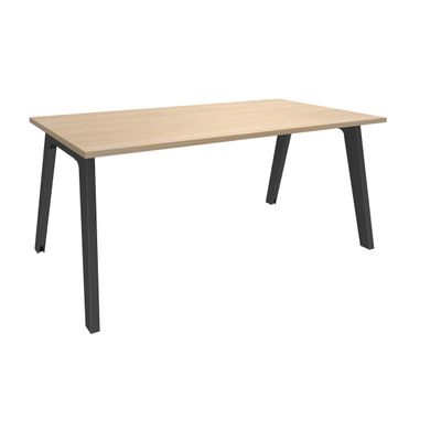 3253310162037-Bureau simple STEELY - L140 cm - Pieds carbone - plateau imitation Chêne clair--0