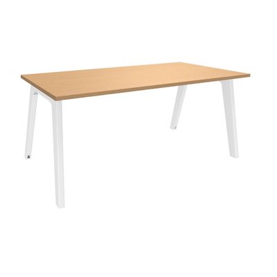 3253310160897-Bureau simple STEELY - L180 cm - Pieds blanc - plateau imitation Hêtre--0
