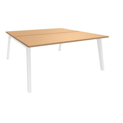 3253310162839-Bureau double STEELY - L180 cm - Double face Depart - Pieds blanc - plateau imitation Hêtre--0