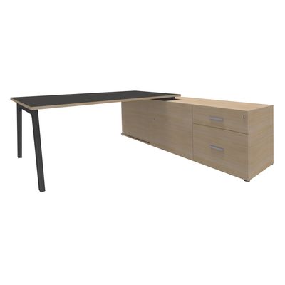 3253310171138-Bureau STEELY Manager - L180 x P100 x H72,5 cm - console retour à droite (2 tiroirs) L200 x P60 x H72,5 cm - pieds carbone --0