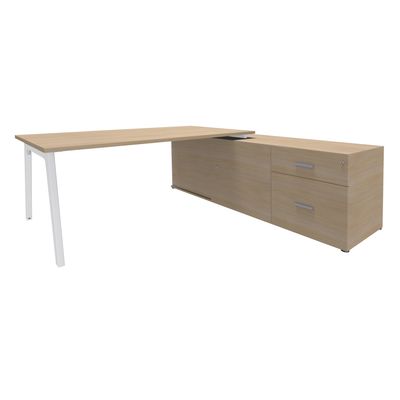 3253310163355-Bureau STEELY Manager - L180 x P100 x H72,5 cm - console retour à droite (2 tiroirs) L200 x P60 x H72,5 cm - pieds blanc - plateau imita--0