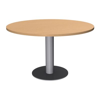 3253310171312-Table de réunion ronde - diam 100 cm - pieds tulipe alu - plateau imitation hêtre--0