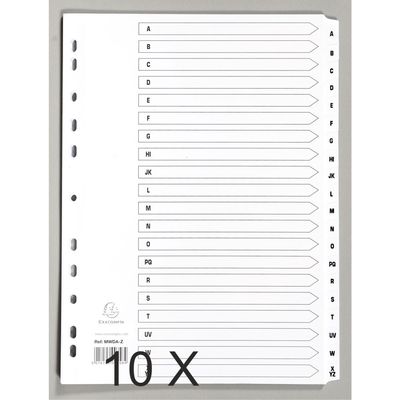 5016196103581-Exacompta - Pack de 10 intercalaires 20 positions alphabétiques - A4 - blanc - touches plastifiées--0