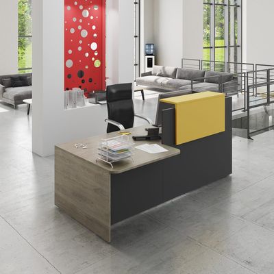 3253310436268-Banque d'accueil Module de départ haut OLA - L142,5 x H112 x P82,5 cm - structure carbone, plateau ch