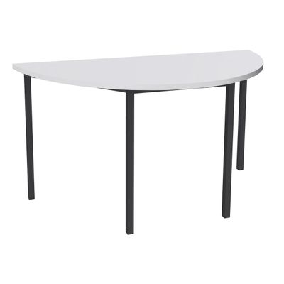 3253310154896-Table de réunion Demi-lune - 140 x 70 cm - Pieds carrés anthracite - Blanc perle--0