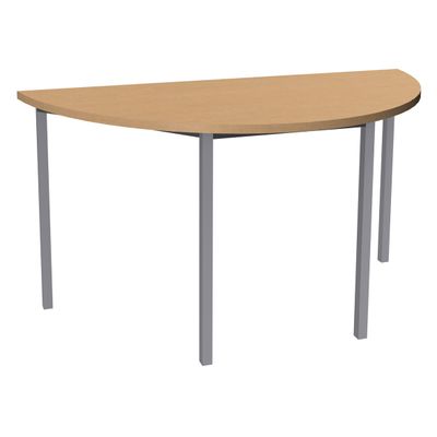 3253310120631-Table de réunion Demi-lune - 120 x 60 cm - Pieds carrés aluminium - imitation hêtre--0